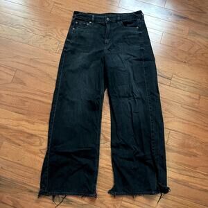 American Eagle Black High Waisted Ankle Wide Leg Black Jeans Size 8 Long
